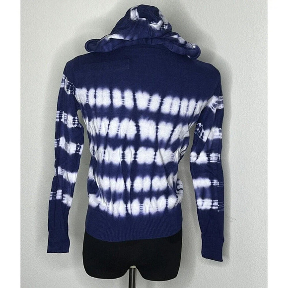 Aqua Womens Pullover Sweater Small Navy Blue Tie Dye Stripes Long Sleeve Hooded - Picture 2 of 5
